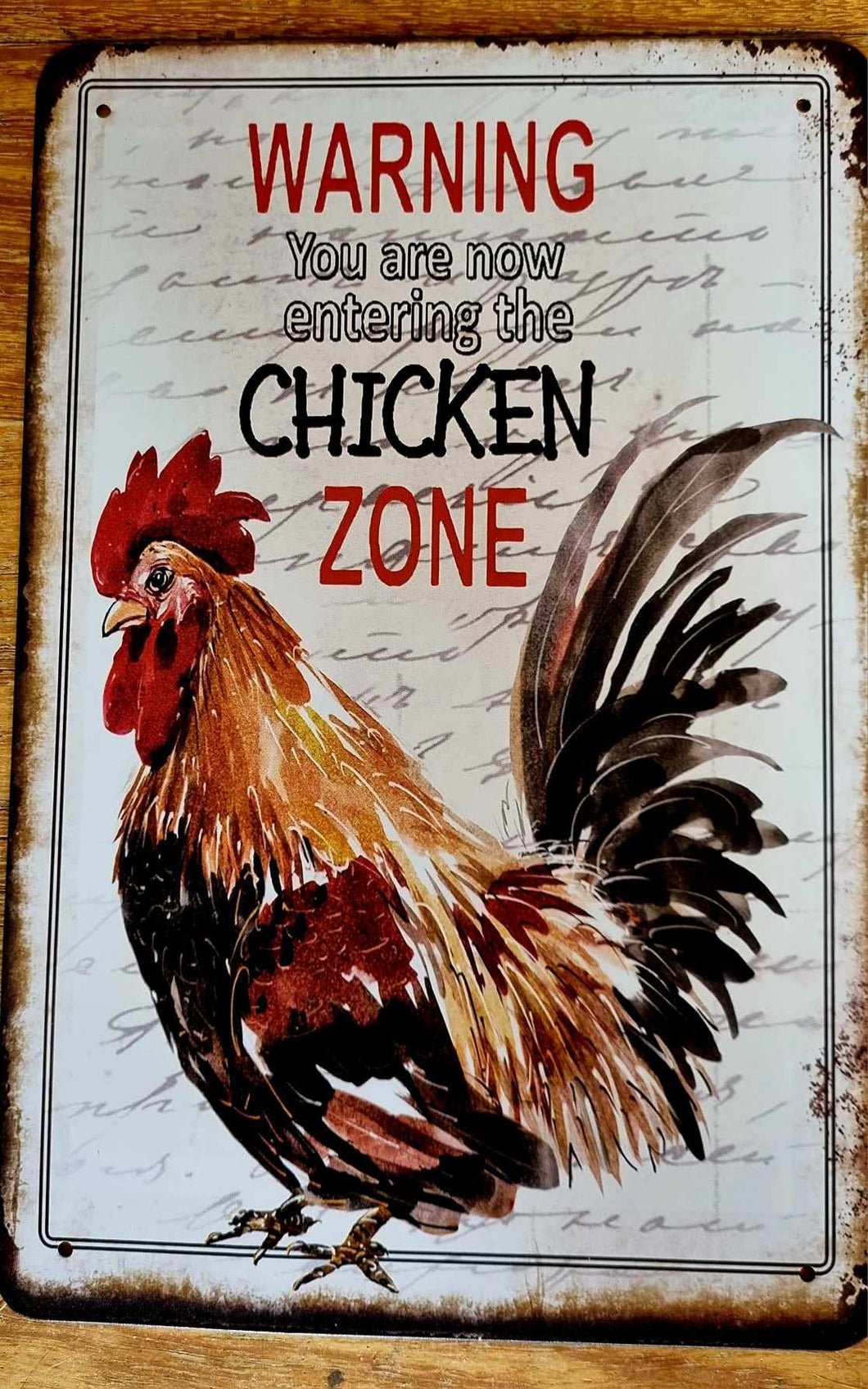 Metal sign - Warning. Chicken Zone