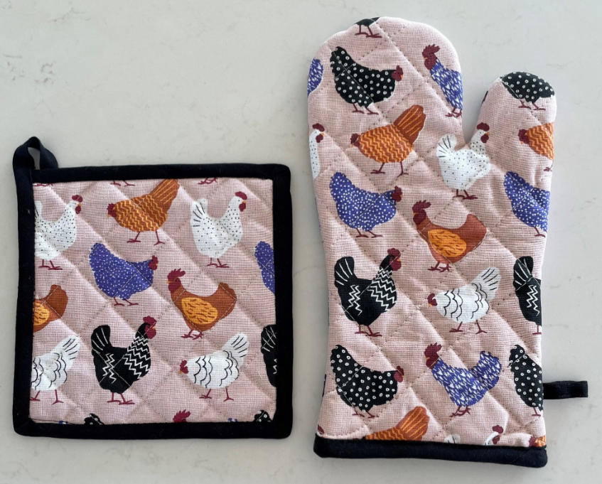 Oven glove & Pot holder set - All the Chooks