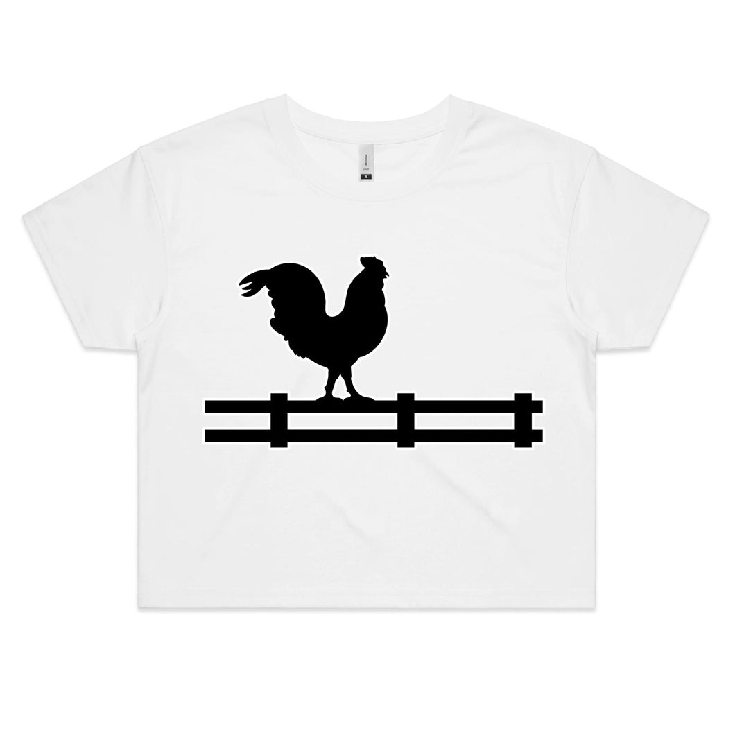 T-Shirt - Fence Sitting Rooster - Women's Crop Tee